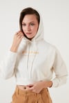 Lela Baskılı Kapüşonlu Pamuklu Crop Bayan Sweat 6001041 EKRU