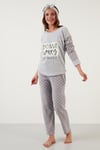 Lela Baskılı Puantiyeli Saç Bantlı Peluş Bayan Pijama Takımı 6094120 GRİ
