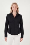 Lela Belden Oturtmalı Pileli Pamuk Karışımlı Fitted Fit Bayan Gömlek 6778275 SİYAH
