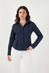 Lela Belden Oturtmalı Pileli Pamuk Karışımlı Fitted Fit Bayan Gömlek 6778275 MAVİ