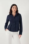 Lela Belden Oturtmalı Pileli Pamuk Karışımlı Fitted Fit Bayan Gömlek 6778275 MAVİ