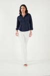 Lela Belden Oturtmalı Pileli Pamuk Karışımlı Fitted Fit Bayan Gömlek 6778275 MAVİ