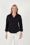 Lela Belden Oturtmalı Pileli Pamuk Karışımlı Fitted Fit Bayan Gömlek 6778275 SİYAH