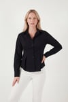 Lela Belden Oturtmalı Pileli Pamuk Karışımlı Fitted Fit Bayan Gömlek 6778275 SİYAH