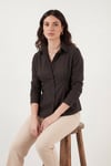Lela Belden Oturtmalı Pileli Pamuk Karışımlı Fitted Fit Bayan Gömlek 6778275 KAHVE