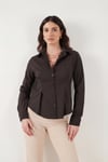 Lela Belden Oturtmalı Pileli Pamuk Karışımlı Fitted Fit Bayan Gömlek 6778275 KAHVE