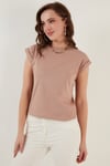 Lela Bisiklet Yaka % 100 Pamuk Basic Bayan T Shirt 5864121 BİSKÜVİ