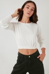 Lela Bisiklet Yaka Beli Lastikli Crop Örme Bayan Sweat 5863822 EKRU