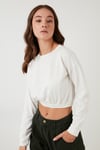 Lela Bisiklet Yaka Beli Lastikli Crop Örme Bayan Sweat 5863822 EKRU