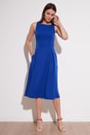 Lela Bisiklet Yaka Regular Fit Cepli Pileli Midi Bayan Elbise 6051963 SAKS