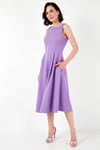 Lela Bisiklet Yaka Regular Fit Cepli Pileli Midi Bayan Elbise 6051963 LİLA