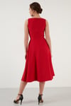 Lela Bisiklet Yaka Regular Fit Cepli Pileli Midi Bayan Elbise 6051963 KIRMIZI