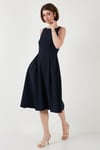Lela Bisiklet Yaka Regular Fit Cepli Pileli Midi Bayan Elbise 6051963 LACİVERT