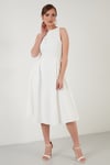 Lela Bisiklet Yaka Regular Fit Cepli Pileli Midi Bayan Elbise 6051963 EKRU