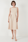 Lela Bisiklet Yaka Regular Fit Cepli Pileli Midi Bayan Elbise 6051963 TAŞ