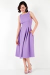 Lela Bisiklet Yaka Regular Fit Cepli Pileli Midi Bayan Elbise 6051963 LİLA