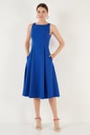 Lela Bisiklet Yaka Regular Fit Cepli Pileli Midi Bayan Elbise 6051963 SAKS