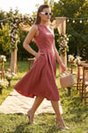 Lela Bisiklet Yaka Regular Fit Cepli Pileli Midi Bayan Elbise 6051963 GÜL KURUSU