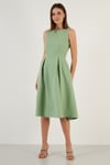 Lela Bisiklet Yaka Regular Fit Cepli Pileli Midi Bayan Elbise 6051963 MİNT
