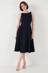 Lela Bisiklet Yaka Regular Fit Cepli Pileli Midi Bayan Elbise 6051963 LACİVERT