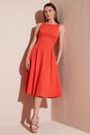 Lela Bisiklet Yaka Regular Fit Cepli Pileli Midi Bayan Elbise 6051963 ORANJ