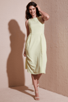 Lela Bisiklet Yaka Regular Fit Cepli Pileli Midi Bayan Elbise 6051963 SARI
