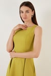 Lela Bisiklet Yaka Regular Fit Cepli Pileli Midi Bayan Elbise 6051963 YAĞYEŞİLİ