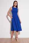 Lela Bisiklet Yaka Regular Fit Cepli Pileli Midi Bayan Elbise 6051963 SAKS