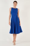 Lela Bisiklet Yaka Regular Fit Cepli Pileli Midi Bayan Elbise 6051963 SAKS