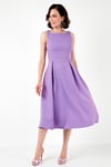 Lela Bisiklet Yaka Regular Fit Cepli Pileli Midi Bayan Elbise 6051963 LİLA