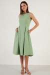 Lela Bisiklet Yaka Regular Fit Cepli Pileli Midi Bayan Elbise 6051963 MİNT