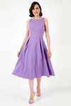 Lela Bisiklet Yaka Regular Fit Cepli Pileli Midi Bayan Elbise 6051963 LİLA