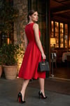 Lela Bisiklet Yaka Regular Fit Cepli Pileli Midi Bayan Elbise 6051963 KIRMIZI