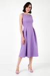 Lela Bisiklet Yaka Regular Fit Cepli Pileli Midi Bayan Elbise 6051963 LİLA