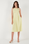Lela Bisiklet Yaka Regular Fit Cepli Pileli Midi Bayan Elbise 6051963 SARI