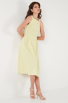 Lela Bisiklet Yaka Regular Fit Cepli Pileli Midi Bayan Elbise 6051963 SARI
