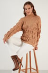 Lela Boğazlı Büzgülü Örme Bayan Kazak 4616108 CAMEL