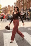 Lela Bol Paça Yüksek Bel Kemerli Kadın Pantolon 6923807 KİREMİT