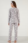 Lela Bulut Desenli Cepli Beli Lastikli Peluş Bayan Pijama Takımı 6094120BULUT GRİ
