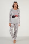 Lela Bulut Desenli Cepli Beli Lastikli Peluş Bayan Pijama Takımı 6094120BULUT GRİ