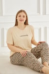 Lela Büyük Beden Desenli Regular Fit Kısa Kollu Rahat Kadın Pijama Takımı 65750502 SARI