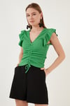 Lela Büzgü Detaylı Kolları Fırfırlı Dar Kesim Crop Bayan Bluz 5865015 BENETTON