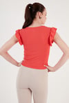 Lela Büzgü Detaylı Kolları Fırfırlı Dar Kesim Crop Bayan Bluz 5865015 NAR ÇİÇEĞİ