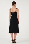 Lela Büzgü Detaylı Regular Fit V Yaka Midi Boy Bayan Elbise 6788886 SİYAH
