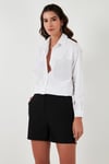 Lela Cepleri Taş Detaylı % 100 Pamuk Oversize Bayan Gömlek 51444782 BEYAZ