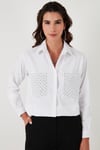 Lela Cepleri Taş Detaylı % 100 Pamuk Oversize Bayan Gömlek 51444782 BEYAZ
