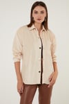 Lela Cepli Oversize Kadife Bayan Gömlek 42190504 KREM