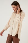 Lela Cepli Oversize Kadife Bayan Gömlek 42190504 KREM