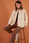 Lela Cepli Oversize Kadife Bayan Gömlek 42190504 KREM