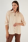 Lela Cepli Oversize Kadife Bayan Gömlek 42190504 KREM